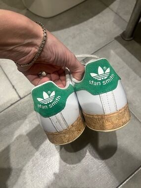 adidas White / Green Leather Sneakers with special edition bamboo sole